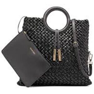 Calvin Klein Black Woven Tote with Pouch